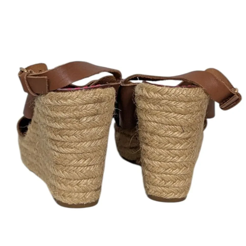 Boden Size 37 US 7 Brown Crossover Rope Platform Wedge Leather Espadrille Sandal